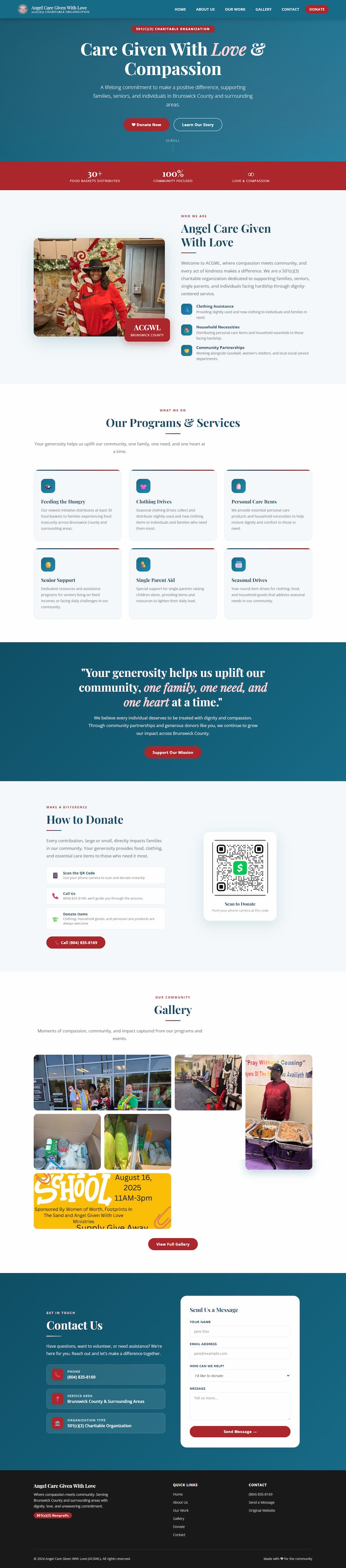 ACGWL Angel Care Given With Love nonprofit website screenshot
